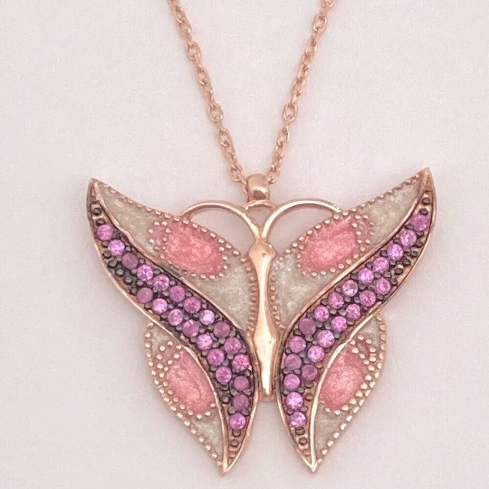 🦋925 Silver butterfly handmade necklace enamel and cz stones